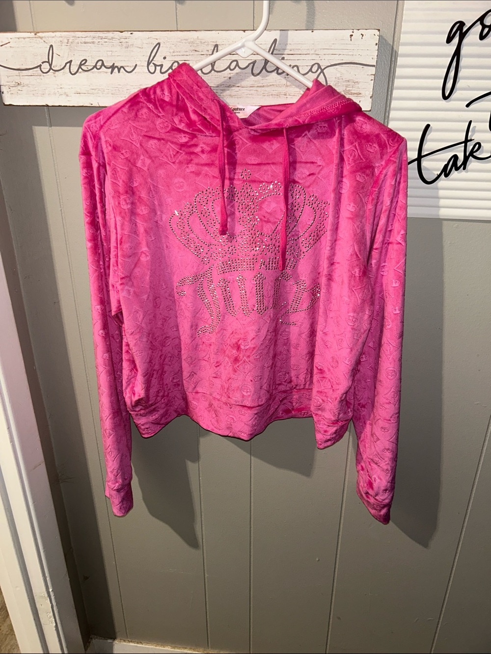 Juicy Couture Hot Pink Velour Hoodie with Rhinestone Crown